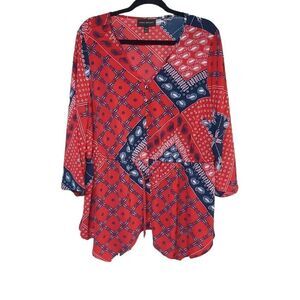Lane Bryant plus 18  flowy blouse boho festival artsy patriotic everyday top red
